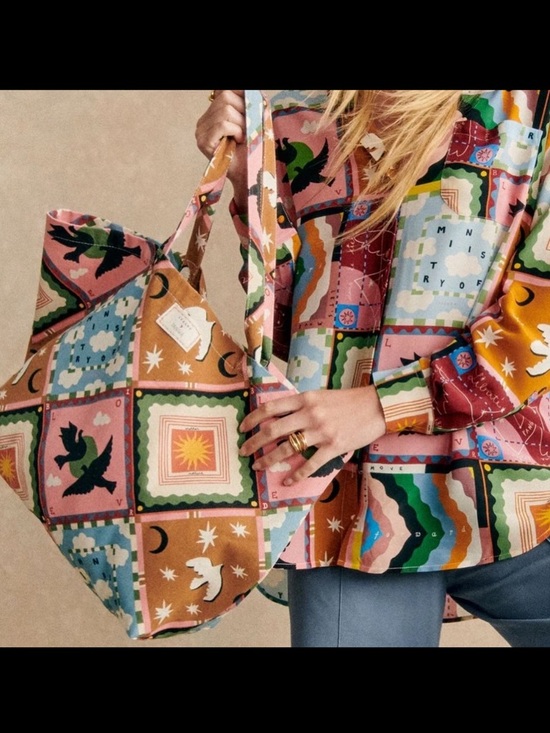 Sezane Handbags - Sezane x Pangea Multicolor Patchwork Print Recycled Cotton Tote Bag